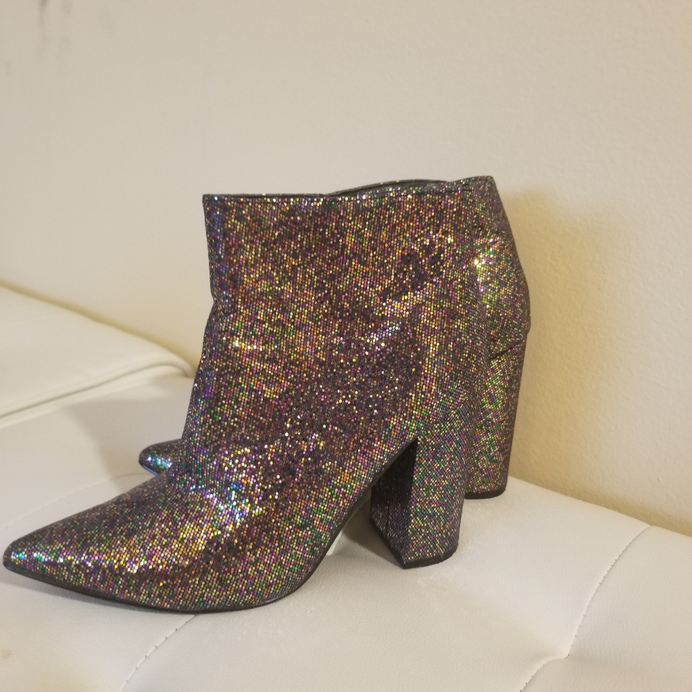 Sparkly Colorful Block Heeled Boots - image 1